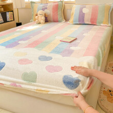 Fleece Fitted Sheet Full Size 20Inch Deep Pocket Pink Rainbow Love For Girls Kids Teens No Pillowcases Kawaii Cute