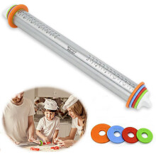 Rolo de massa personalizável, em aço inoxidável, com anéis de espessura ajustáveis, superfície antiaderente, perfeito para projetos de