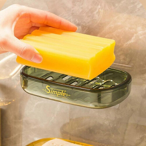 (Streamer White) Light Luxury Double Layers Soaps Box Easy-install Draining Storage Box for Bathroom 2
