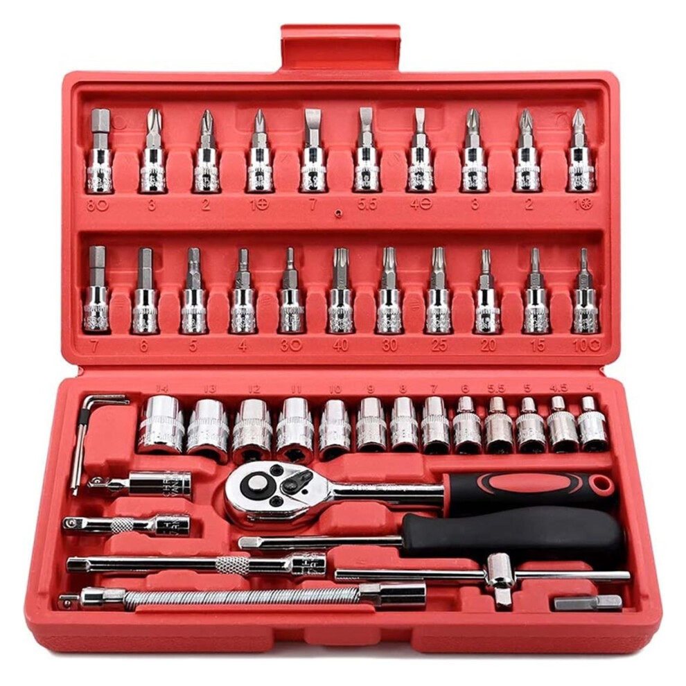 1/4Inch Car Tool Set 46Piece Socket Set Ratchet Torque Wrench Combo Tools Kit For Auto 9339159407363