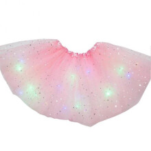 (Pink) Luminous LED Fluffy Skirt for Girls Layered Ballet Dance Pleated Skirt for Birthday