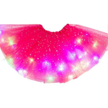 (Rose Red) Luminous LED Fluffy Skirt for Girls Layered Ballet Dance Pleated Skirt for Birthday