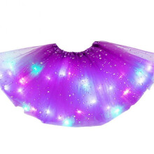 (Deep Purple) Luminous LED Fluffy Skirt for Girls Layered Ballet Dance Pleated Skirt for Birthday