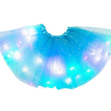 (Lake Blue) Luminous LED Fluffy Skirt for Girls Layered Ballet Dance Pleated Skirt for Birthday