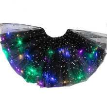 (Black) Luminous LED Fluffy Skirt for Girls Layered Ballet Dance Pleated Skirt for Birthday