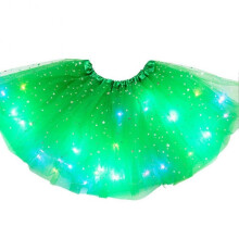 (Green) Luminous LED Fluffy Skirt for Girls Layered Ballet Dance Pleated Skirt for Birthday