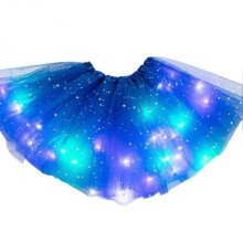 (Royal Blue) Luminous LED Fluffy Skirt for Girls Layered Ballet Dance Pleated Skirt for Birthday