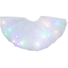(White) Luminous LED Fluffy Skirt for Girls Layered Ballet Dance Pleated Skirt for Birthday