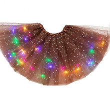 (Brown) Luminous LED Fluffy Skirt for Girls Layered Ballet Dance Pleated Skirt for Birthday