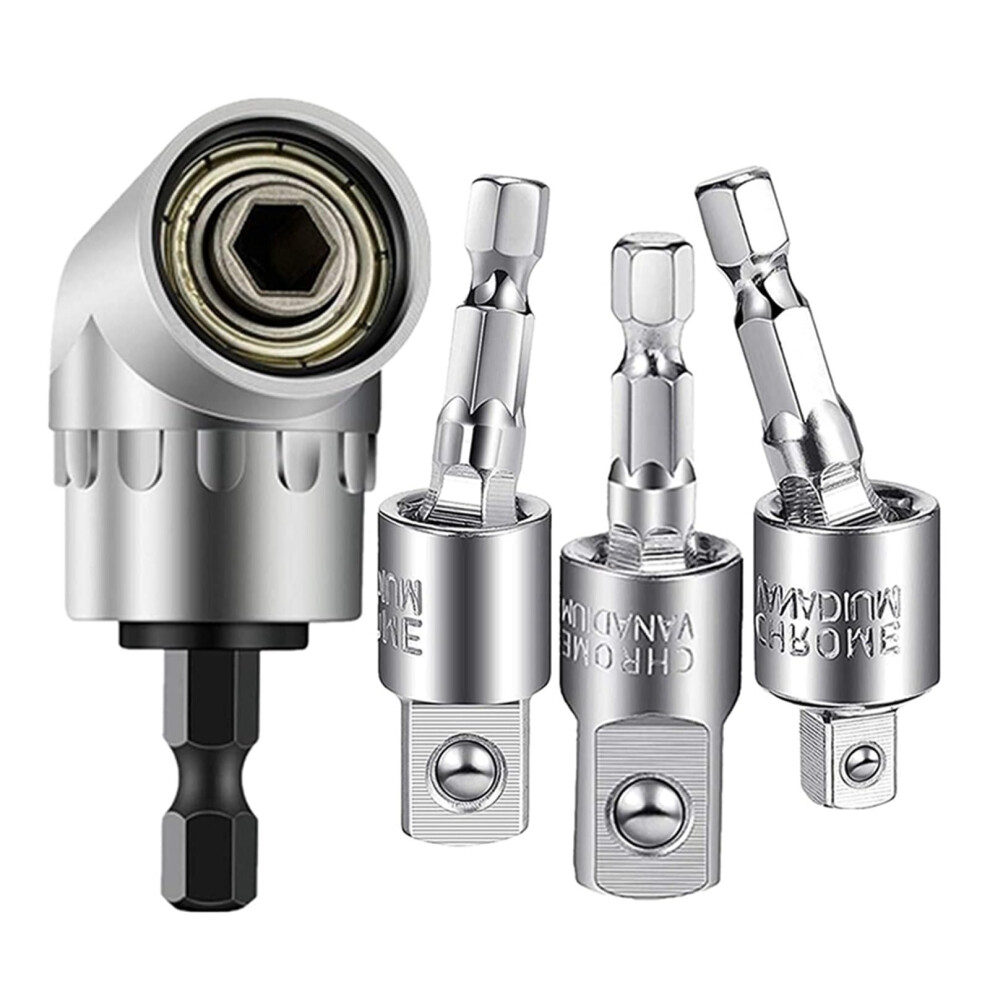 Power Drill Sockets Adapter 4 Pack 360 Degree Rotatable Hex Shank Set Impact Driver 1/4 Inch 3/8 Inch 1/2 Inch Silver 9339159407776