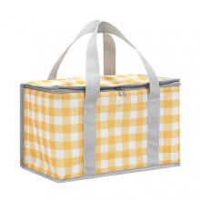 (Yellow Plaid) Cute Colorful Print Picnic Insulation Bag Multi-Purpuse Leak-Proof Storage Bag for Camping Hiking