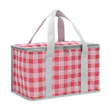 (Red Plaid) Cute Colorful Print Picnic Insulation Bag Multi-Purpuse Leak-Proof Storage Bag for Camping Hiking