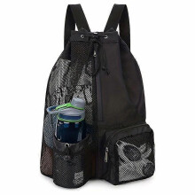 (Black) 20-35L Mesh Drawstring Backpack Swimming Bag Lightweight Portable Duffel Bag Travel Bags for Women Men