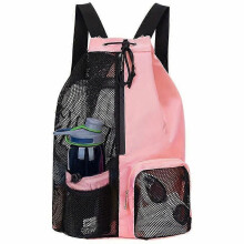 (Pink) 20-35L Mesh Drawstring Backpack Swimming Bag Lightweight Portable Duffel Bag Travel Bags for Women Men