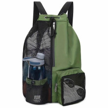 (Green) 20-35L Mesh Drawstring Backpack Swimming Bag Lightweight Portable Duffel Bag Travel Bags for Women Men
