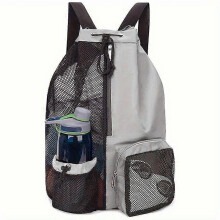 (Light Grey) 20-35L Mesh Drawstring Backpack Swimming Bag Lightweight Portable Duffel Bag Travel Bags for Women Men