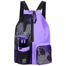 (Purple) 20-35L Mesh Drawstring Backpack Swimming Bag Lightweight Portable Duffel Bag Travel Bags for Women Men