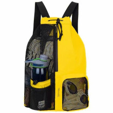 (Yellow) 20-35L Mesh Drawstring Backpack Swimming Bag Lightweight Portable Duffel Bag Travel Bags for Women Men