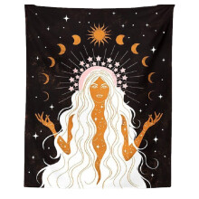 Antique Design Wall Hanging, Starry Leaves Aesthetic with Amazing Zodiac Tapestry, Multipurpose Decor for Boho Lifestyles (95x73cm)
