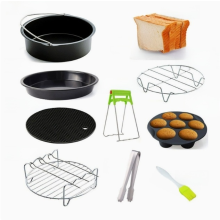 Zubehörset für Heißluftfritteusen, 10-teilig, 18 cm Antihaftbeschichtung, Metallhalter und Spießgestell für gesundes Kochen, Silikonmatte,