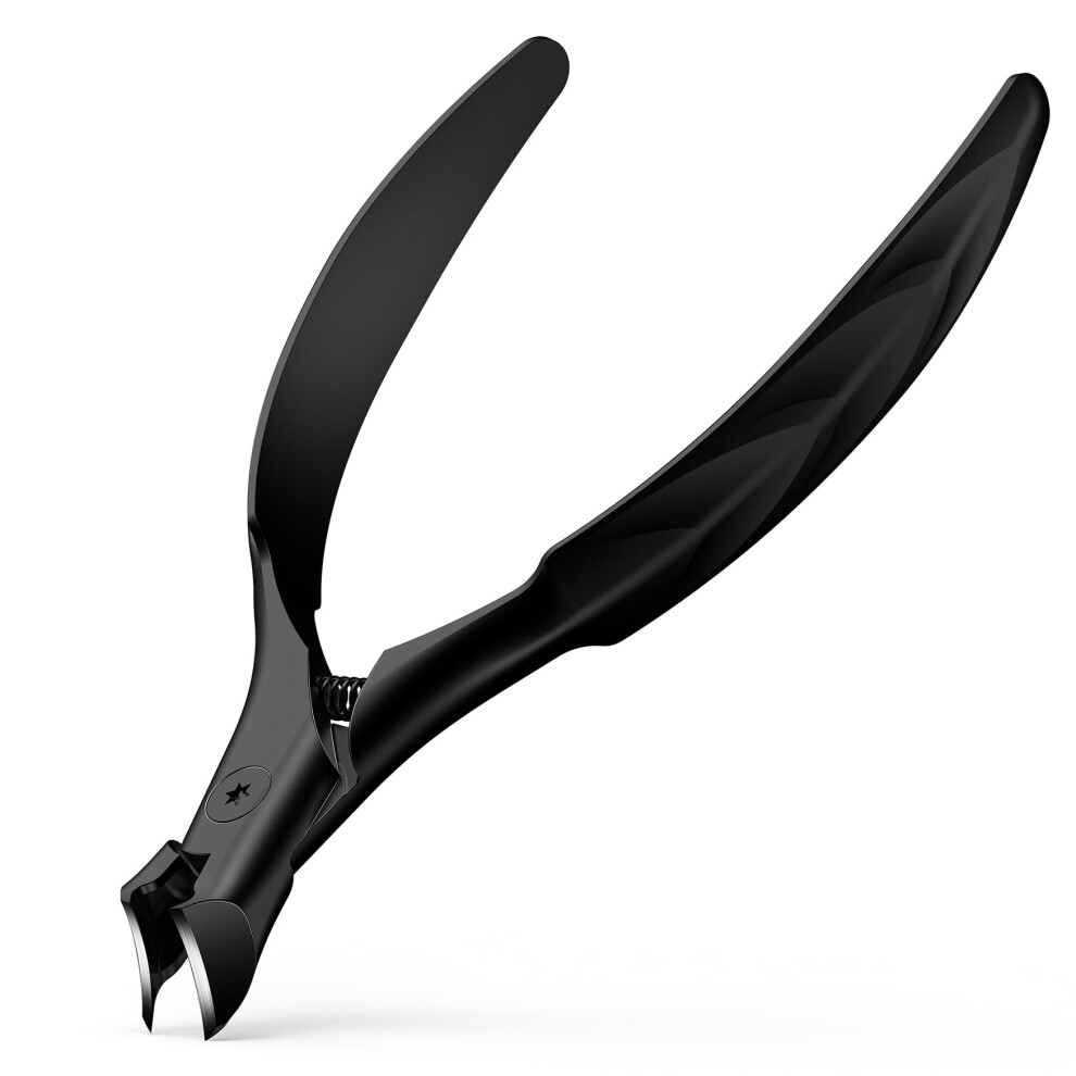 Feryes Black Wide Jaw Thick Toenail Clippers Thick Toenails - Precision Stainless Steel Toe Nail Clippers For Thick Nails For Seniors With Catcher