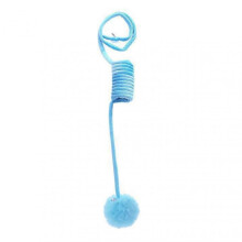 (Blue) Suction Cup Spring Plush Ball Cat Toy Flexible Elastic Cat Interactive Toy with Bell