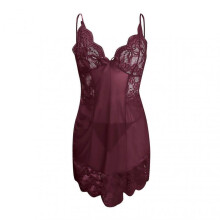 (M, Wine Red) Women\'s Sexy Lingerie Spaghetti Strap Nightgown Solid Babydoll Chemise for Sex Naughty Play