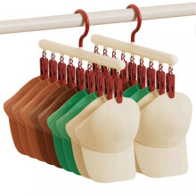 (2PCS, Encore Red) Clothes Hanger with 9 Clips, Sturdy Space Saving, Windproof & Anti-Corrosion for Wardrobe, Bathroom, Balcony Use