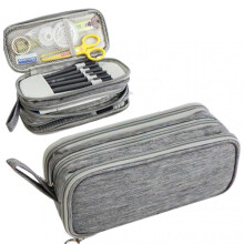 (Grey) Large Capacity Pencil Case Zipper Stationary Bag Durable Pencil Bag Pouch Box Organizer Cases for Students School Supplies