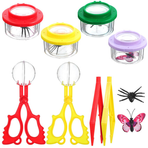 1Set Clear Plastic Insect Viewer Box with Magnifier and Handling Tools 1