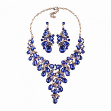 (Blue) Rhinestone Necklace Earring Set Personalized Necklace Ear Dangler Bracelets for Birthday Gift