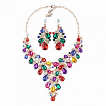 (Multicolour) Rhinestone Necklace Earring Set Personalized Necklace Ear Dangler Bracelets for Birthday Gift