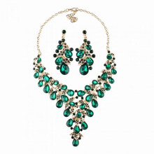 (Green) Rhinestone Necklace Earring Set Personalized Necklace Ear Dangler Bracelets for Birthday Gift