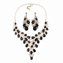 (Black) Rhinestone Necklace Earring Set Personalized Necklace Ear Dangler Bracelets for Birthday Gift