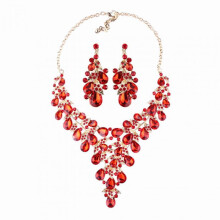 (Red) Rhinestone Necklace Earring Set Personalized Necklace Ear Dangler Bracelets for Birthday Gift