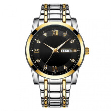 (Gold Black) Business Quartz Watches for Men Scratch Resistant Glass Dual Calendar Luminous Watch for Outside Office Business Meeting