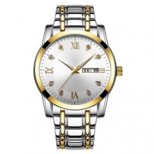 (Golden White) Business Quartz Watches for Men Scratch Resistant Glass Dual Calendar Luminous Watch for Outside Office Business Meeting