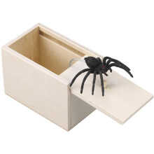 Ragno di gomma saltante, divertente scatola a sorpresa in legno per scherzi, giocattolo antistress, ideale per feste di compleanno e Halloween, 9,2 x