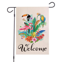 Bandeira de jardim exclusiva, com costura dupla face em poliéster resistente, estampa de flamingo, ideal para decoração de varanda, sacada,