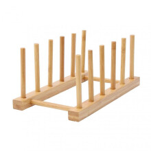 (6 Cells) Kitchen Bamboo Plates Organization Durable Anti-slip Kitchen Organizer for Cutting Boards Mitten Glove Rack