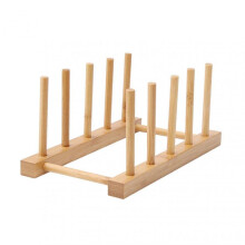 (5 Cells) Kitchen Bamboo Plates Organization Durable Anti-slip Kitchen Organizer for Cutting Boards Mitten Glove Rack
