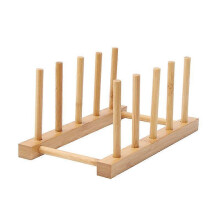 (4 Cells) Kitchen Bamboo Plates Organization Durable Anti-slip Kitchen Organizer for Cutting Boards Mitten Glove Rack