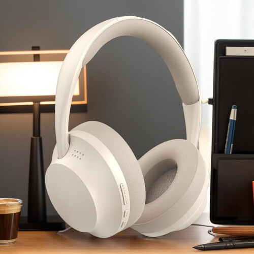 Wireless Computer Headset OverEar NoiseCanceling Surround Sound StudioQuality Audio PC Compatible White 1