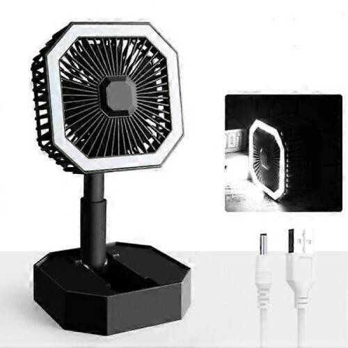 (Black) Folding Desk Light Fan Mini Hand-held Cooler Cooling USB Rechargeable Fan