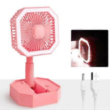 (Pink) Folding Desk Light Fan Mini Hand-held Cooler Cooling USB Rechargeable Fan
