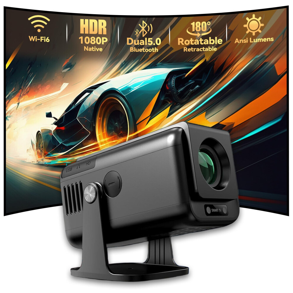 Black Mini Projector, 300 Ansi Lumens, 1080P, Portable For Bedroom Home Theater Outdoor, 4K Compatible