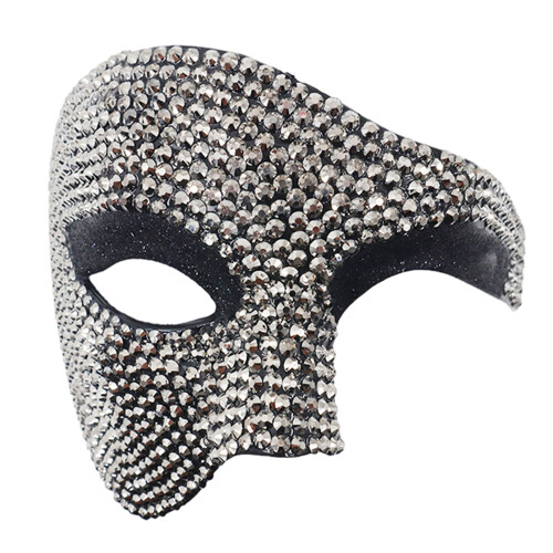 Rhinestones Masquerade Masks Half Face-diamond prince black