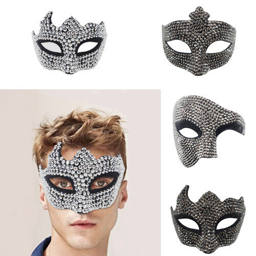 Rhinestones Masquerade Masks Half Face-diamond prince black 2