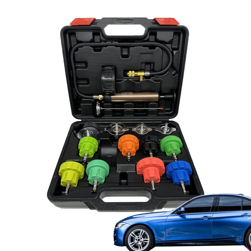 Cooling System Pressure Tester 14Piece Radiator Vacuum Fill Set With Universal Connectors Engine Compression Tool Kit 9339159416525