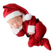 Newborns Photoshooting Props Santa Hat Footed Romper Posing